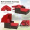 Outdoor Rattan Daybed Loveseat With Canopy 4 Position Reclining Ottoman Set Beige Red